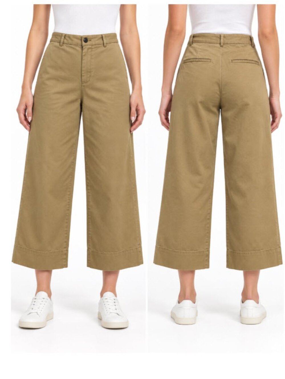 Frank & Oak Josephine Wide Leg Crop Pants Cotton Brown Size 2
